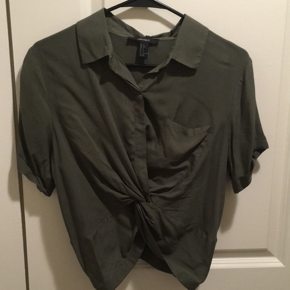 Olive green twist crop top